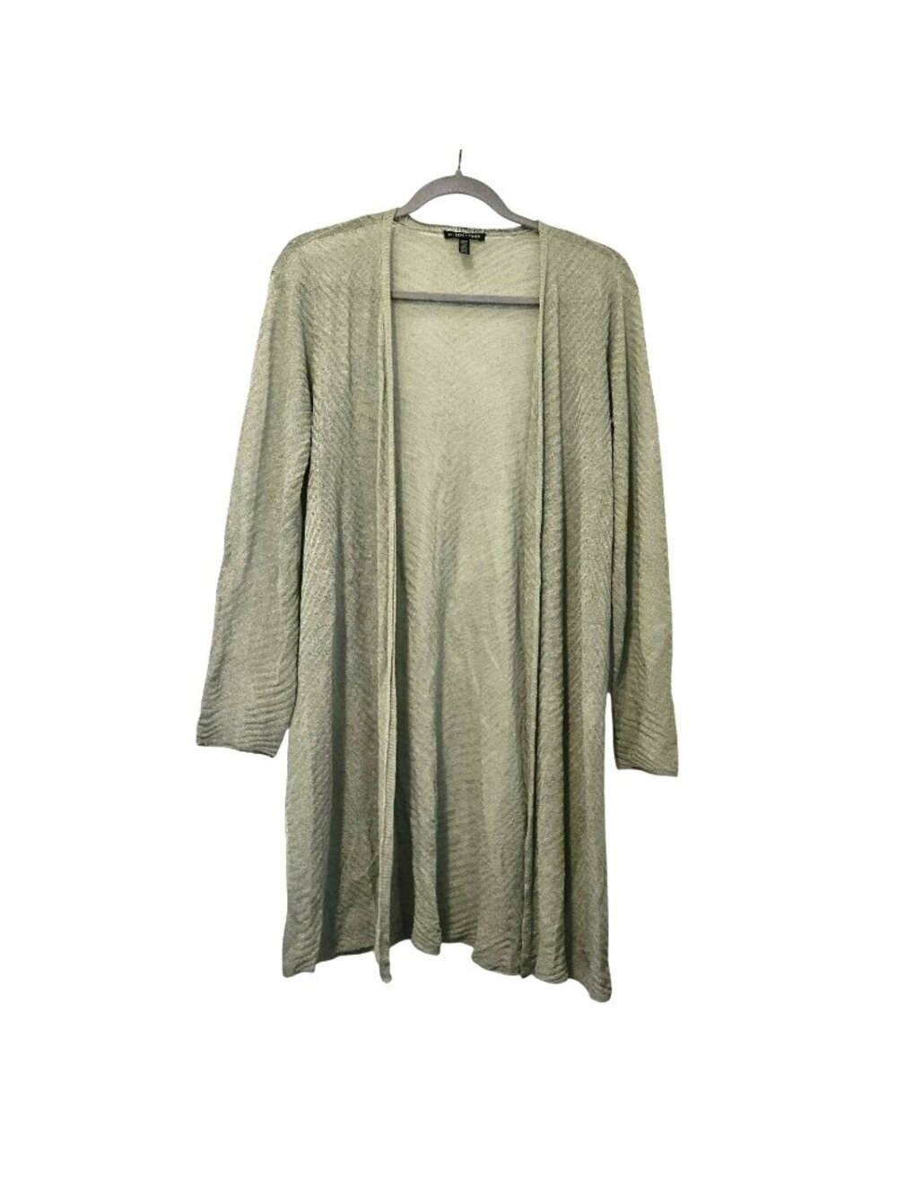 Eileen Fisher Italian Fabric Green Hemp Open Front Long Cardigan Womens XS